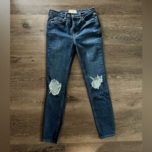 Free People Blue Skinny Jeans Distressed Tapered